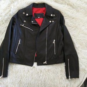 Italian Leather Jacket with Embroidered Red Lips Logo (JCB)
